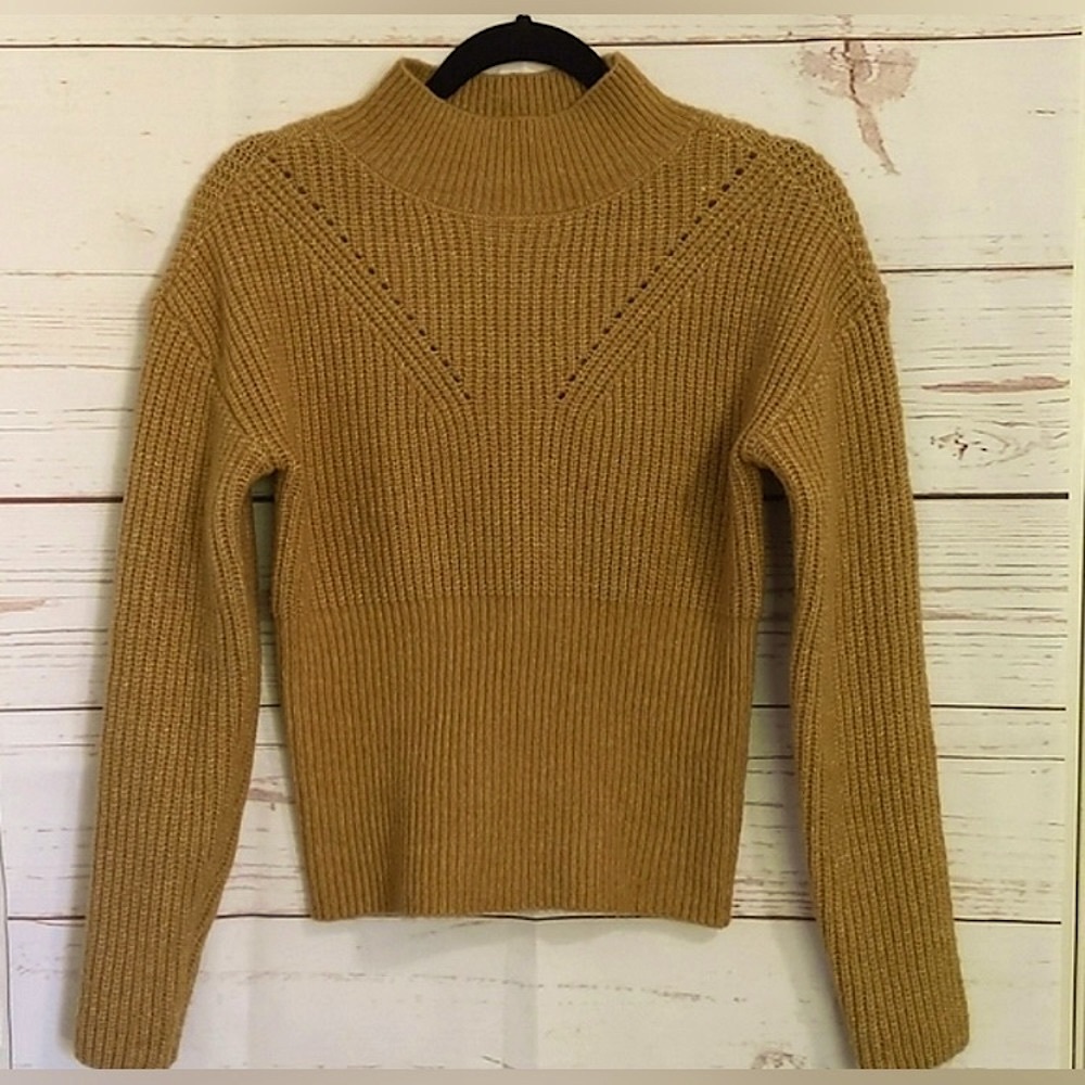 Mustard Yellow Size Small Mock Neck Sweater - high neck / turtle neck